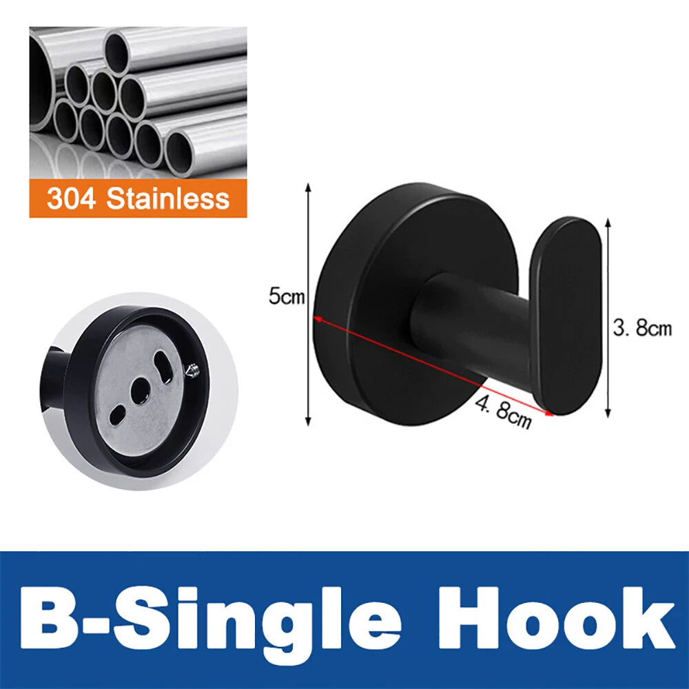 Coat Robe Hooks Stainless Wall Mount Door Hanger Bathroom Towel Black Multi-Type