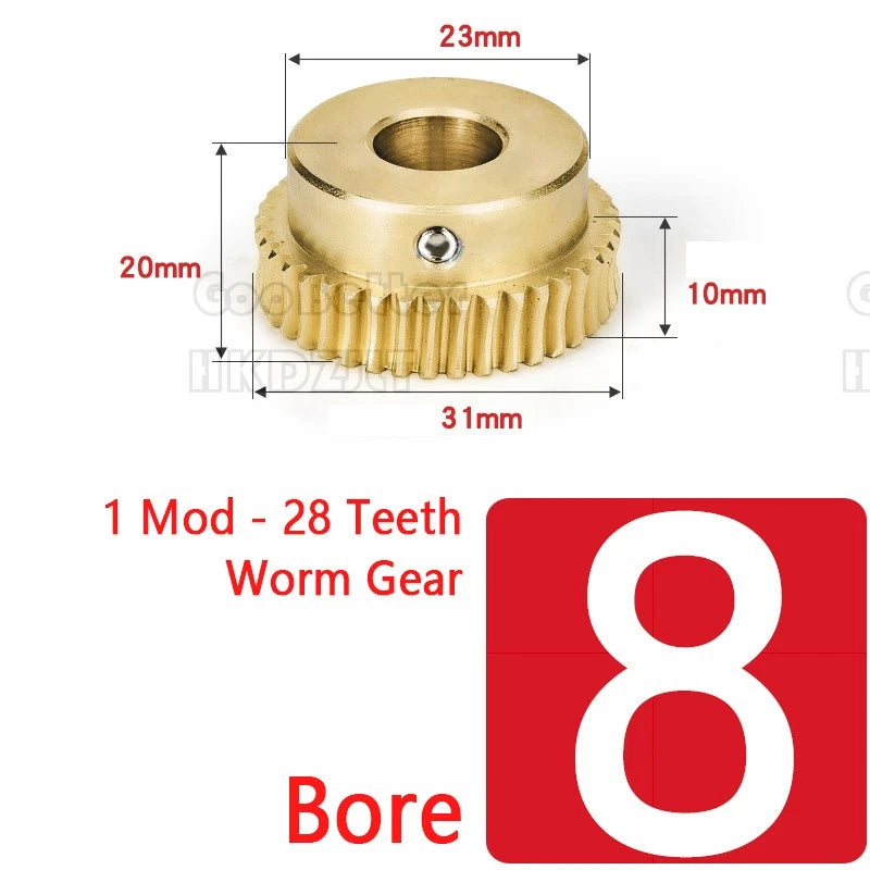 Module 1 Brass Worm Gear Wheel Worm Shaft C45 Steel 28 Tooth Bore 6/8/10 - 15 mm