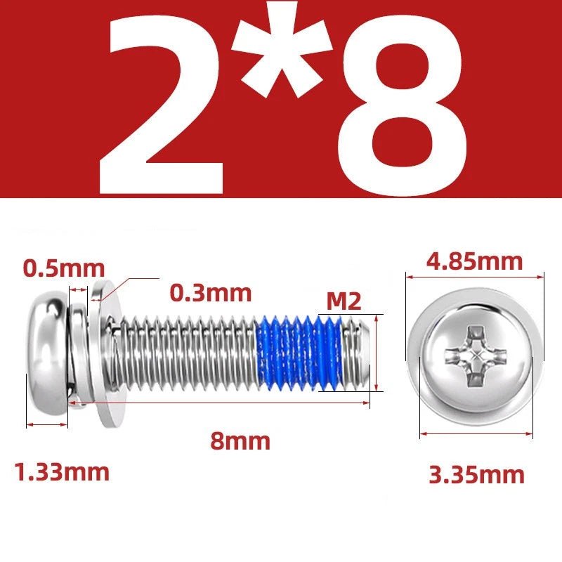 A2 Stainless Steel Phillips Pan Head Machine Screws with Flat & Spring Washers — M2 to M10 - HomeDIYer