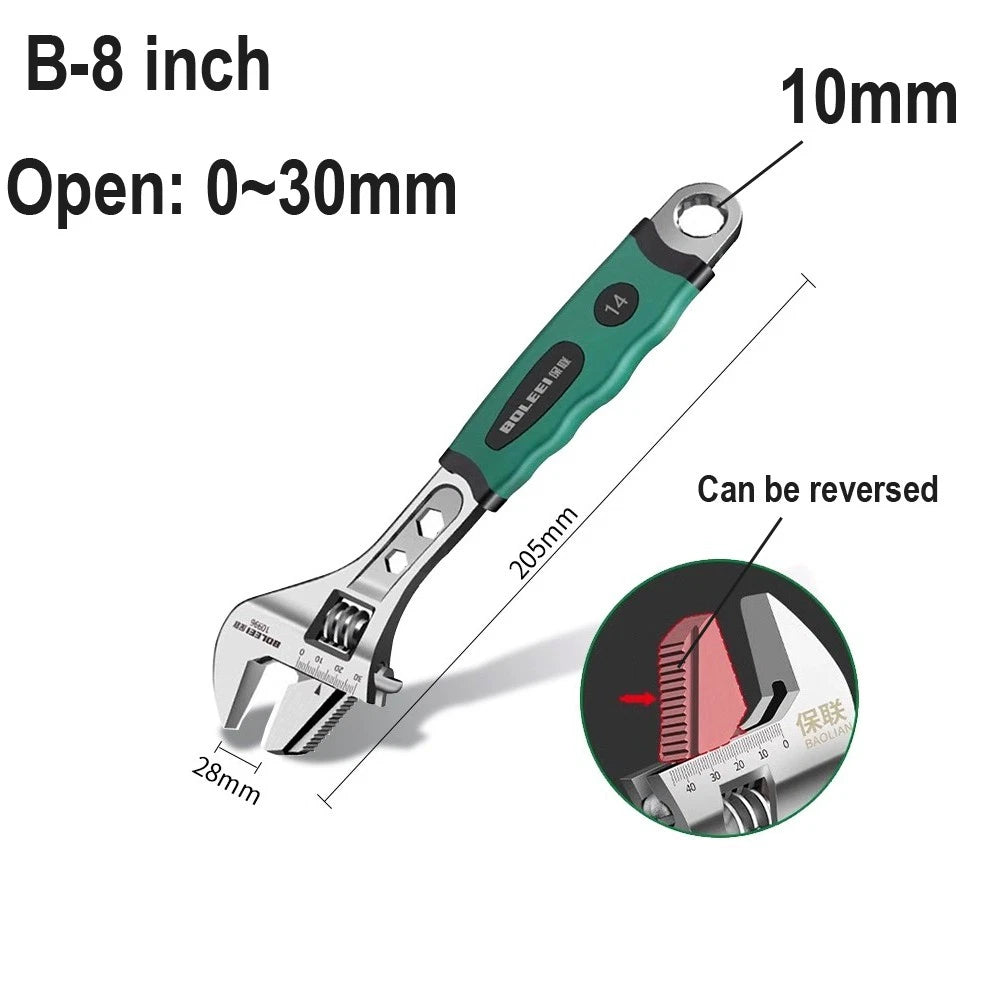 Adjustable Spanner Wrench 6 8 10 12" Cr-V Steel Metric Scale Strong Grip Handle