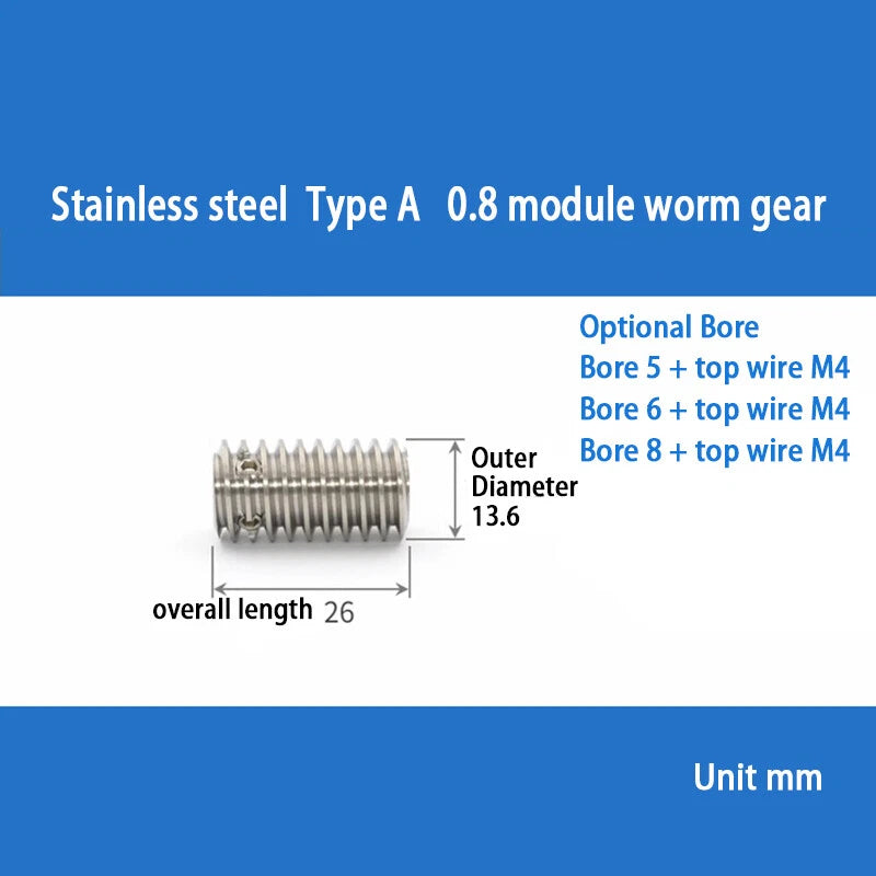 0.8 Module 20T to 60T Gear Copper Worm Wheel Gear & Worm Gear Shaft Bore 5-12mm