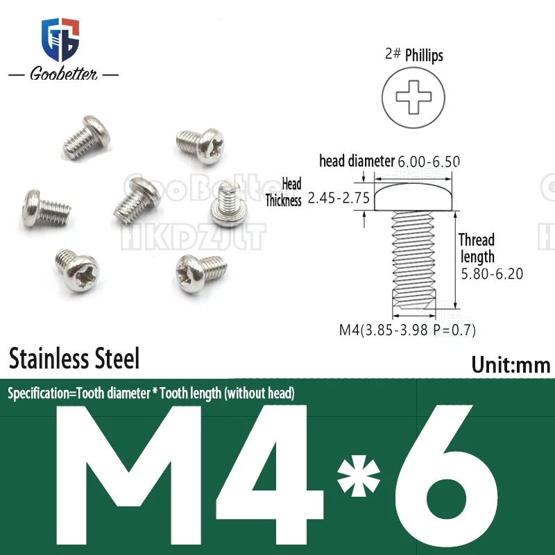 Pan Head Round Head Machine Screws Phillips Drive Bolts M3.5 M4 Carbon Steel