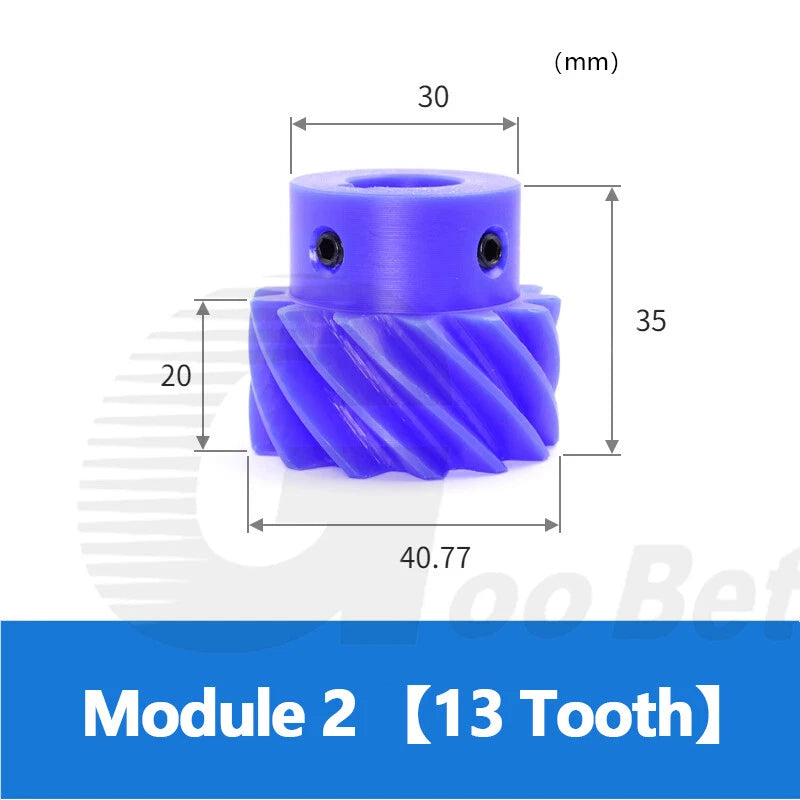 Module 2 Helical Gear 45° Left-hand 13-15 Tooth Nylon Pinion 14-20mm Bore Blue
