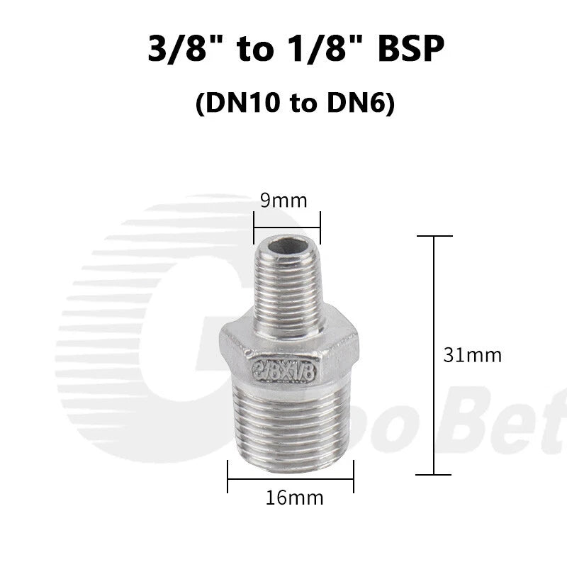 304 Stainless Steel Reducing Hex Nipple BSP Male Thread Pipe Fitting | 1/8" to 2"
