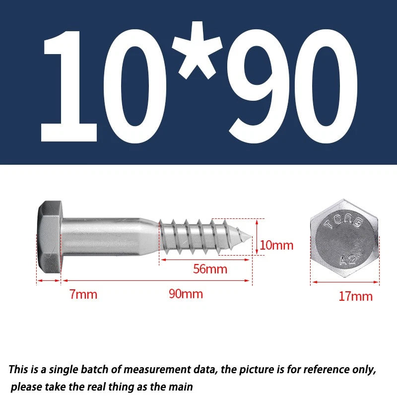 M10 A2 Stainless Steel Hex Head Lag Bolts – DIN571 Wood Screws