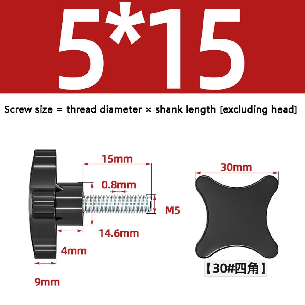 M5-M10 Thumb Screws Black Plastic Four Star Head Hand Grip Knob Bolts Galvanized