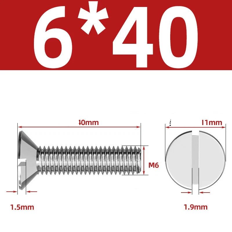 A2 Stainless Steel Slotted Countersunk Machine Screws — M1.6 to M10, Flat Head CSK Bolts - HomeDIYer