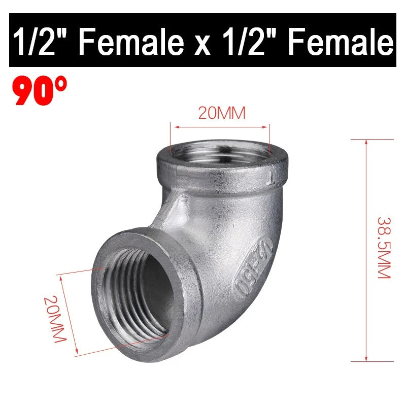304 Stainless Steel Threaded Pipe Fittings — 1/2" NPT Nipples, Elbows, Tee & Caps