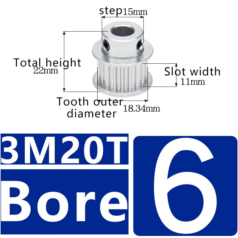 3M 20T~120T Synchronous Wheel Timing Belt Pulley With Step For 10 mm Width Belt