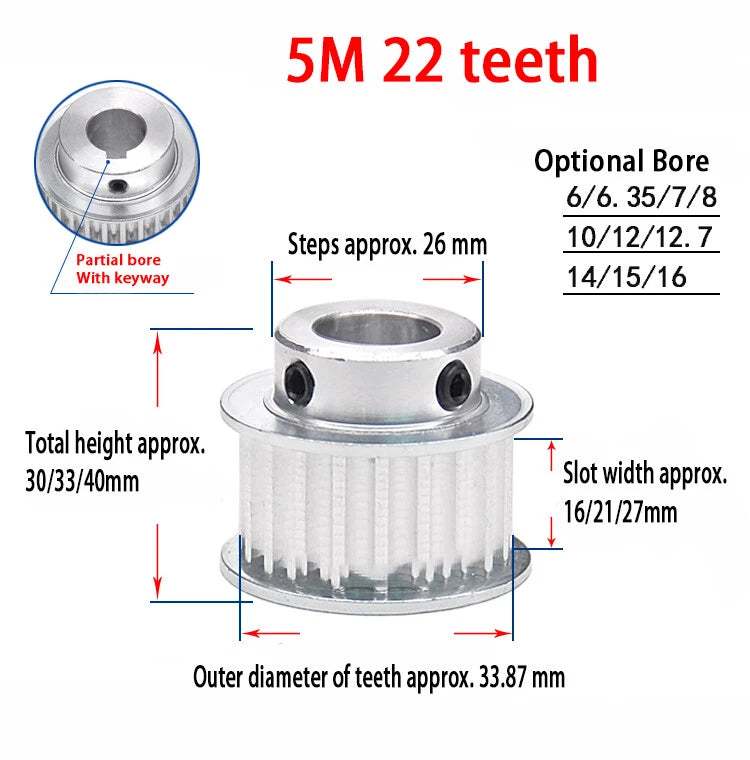 HTD 5M 15mm/20mm Timing Belt Pulley 20 - 24 Tooth Pitch 5mm for CNC Step Motor