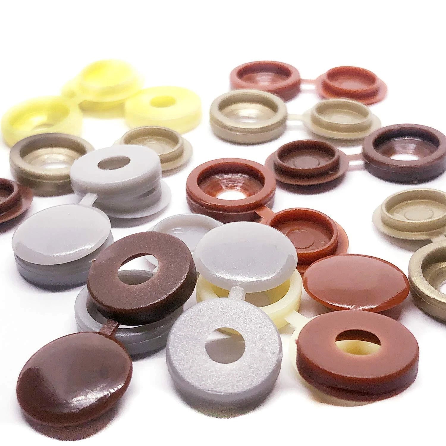 Hinged Screw Cover Caps for M4 M5 Screws – Fold Over Design, Multiple Colors, 50–2000 Pack