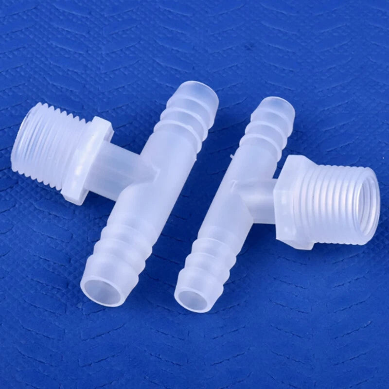 Plastic Male Thread 3-Way Hose Barb Connector — BSP & Metric, Equal Diameter
