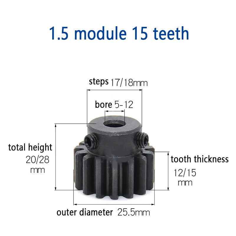 Mod 1.5 Steel Pinion Gear Spur Gears 15-80 Teeth 5-30mm Bore With Screw Hardened