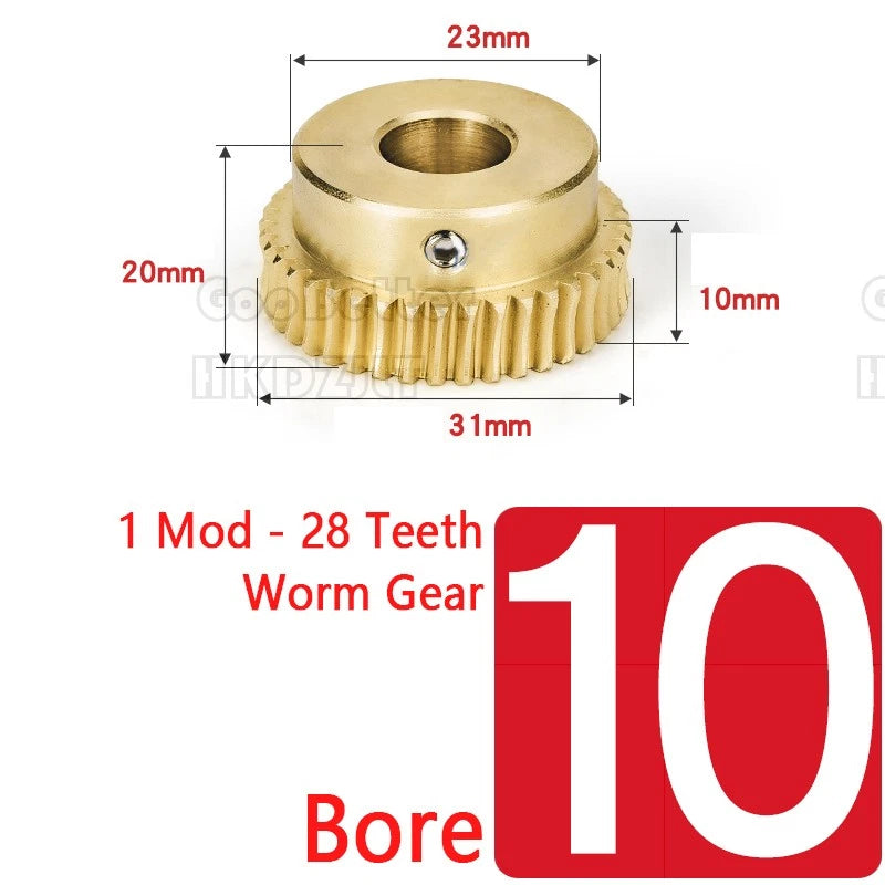 Module 1 Brass Worm Gear Wheel Worm Shaft C45 Steel 28 Tooth Bore 6/8/10 - 15 mm