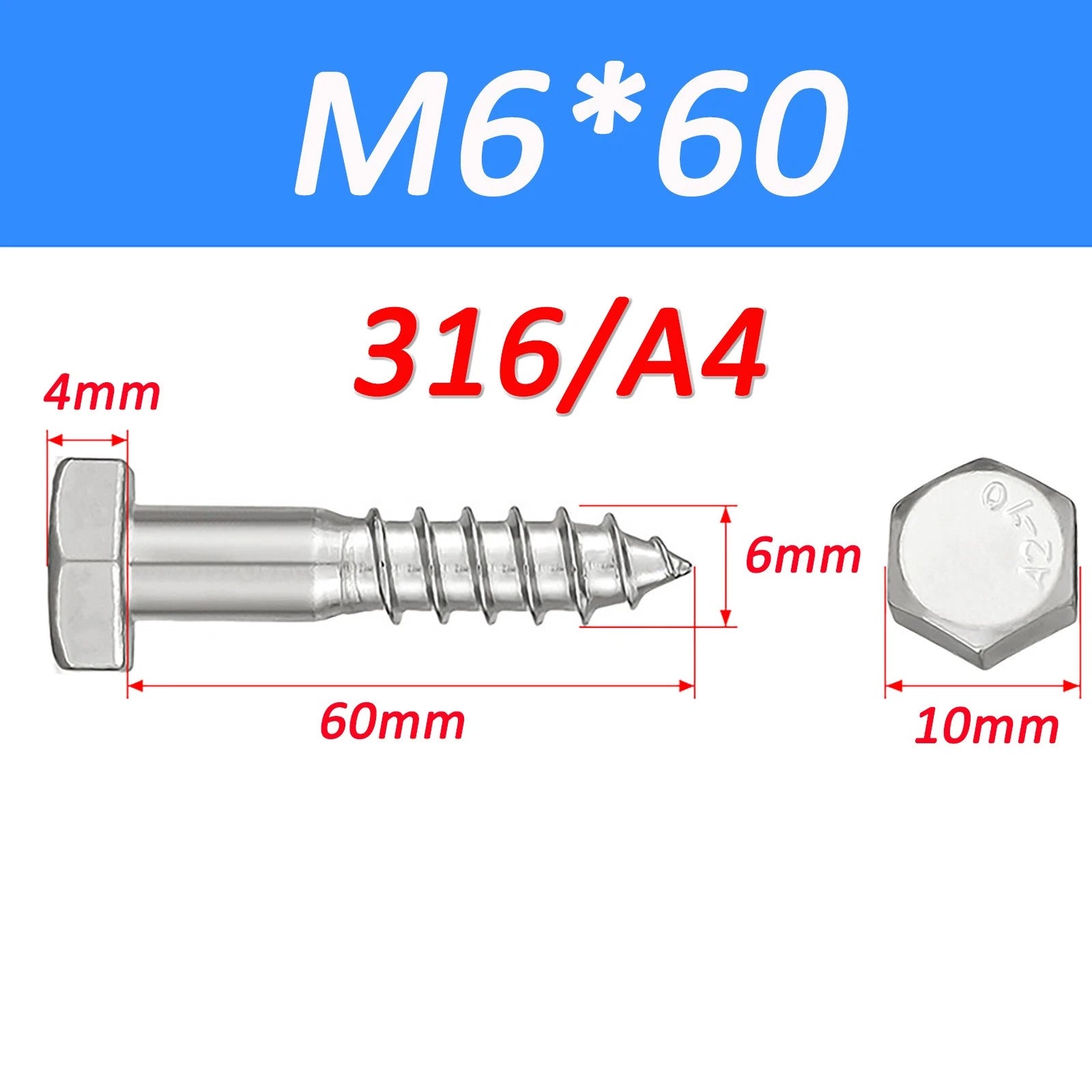 316 Marine Grade A4 Stainless Steel Hex Head Lag Screws – DIN571