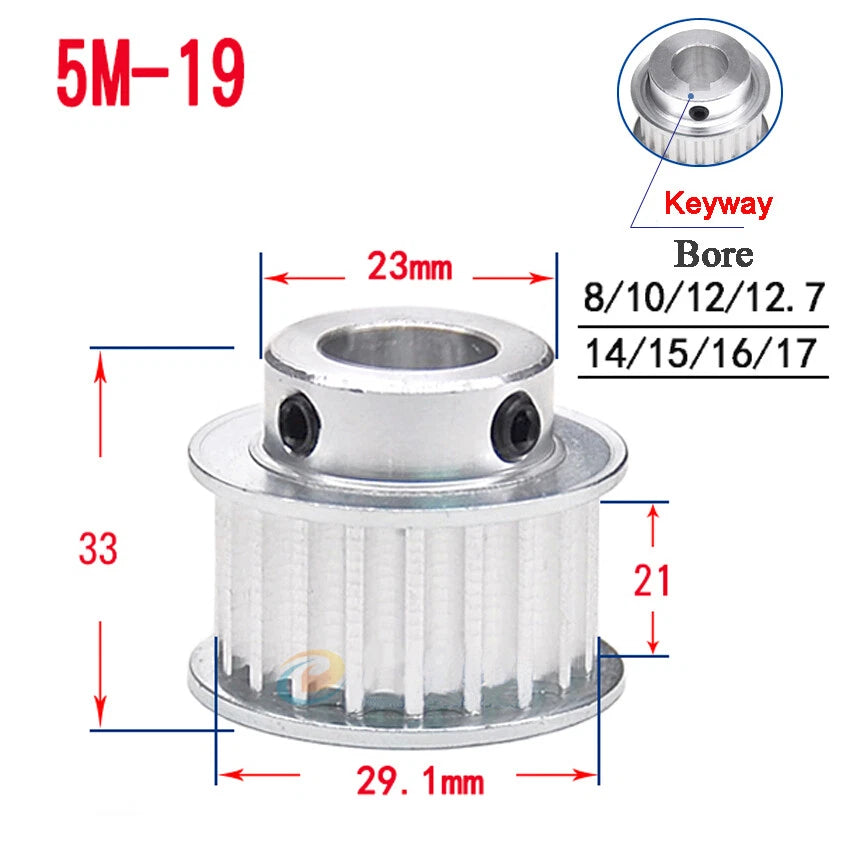 5M 15T-80T Timing Belt Pulley With Step/Keyway, Bore 8-25mm,For 20mm Width Belt