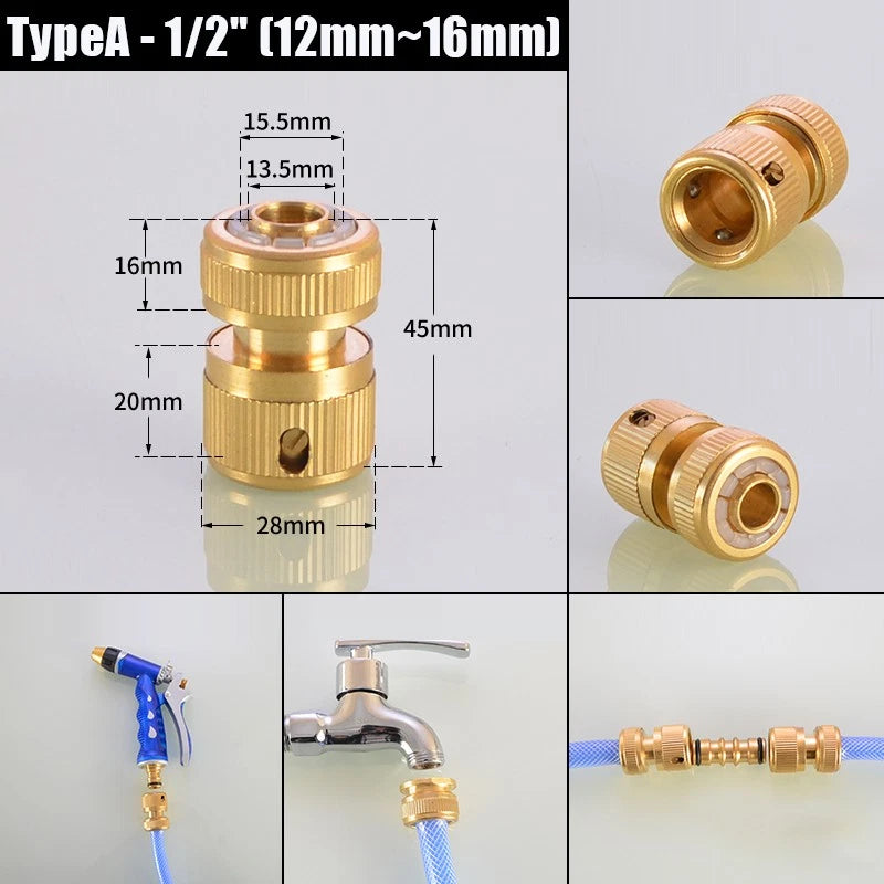Water Stop Copper Quick Connect Hose Fitting — Male Thread Garden Tap Snap-On Connector