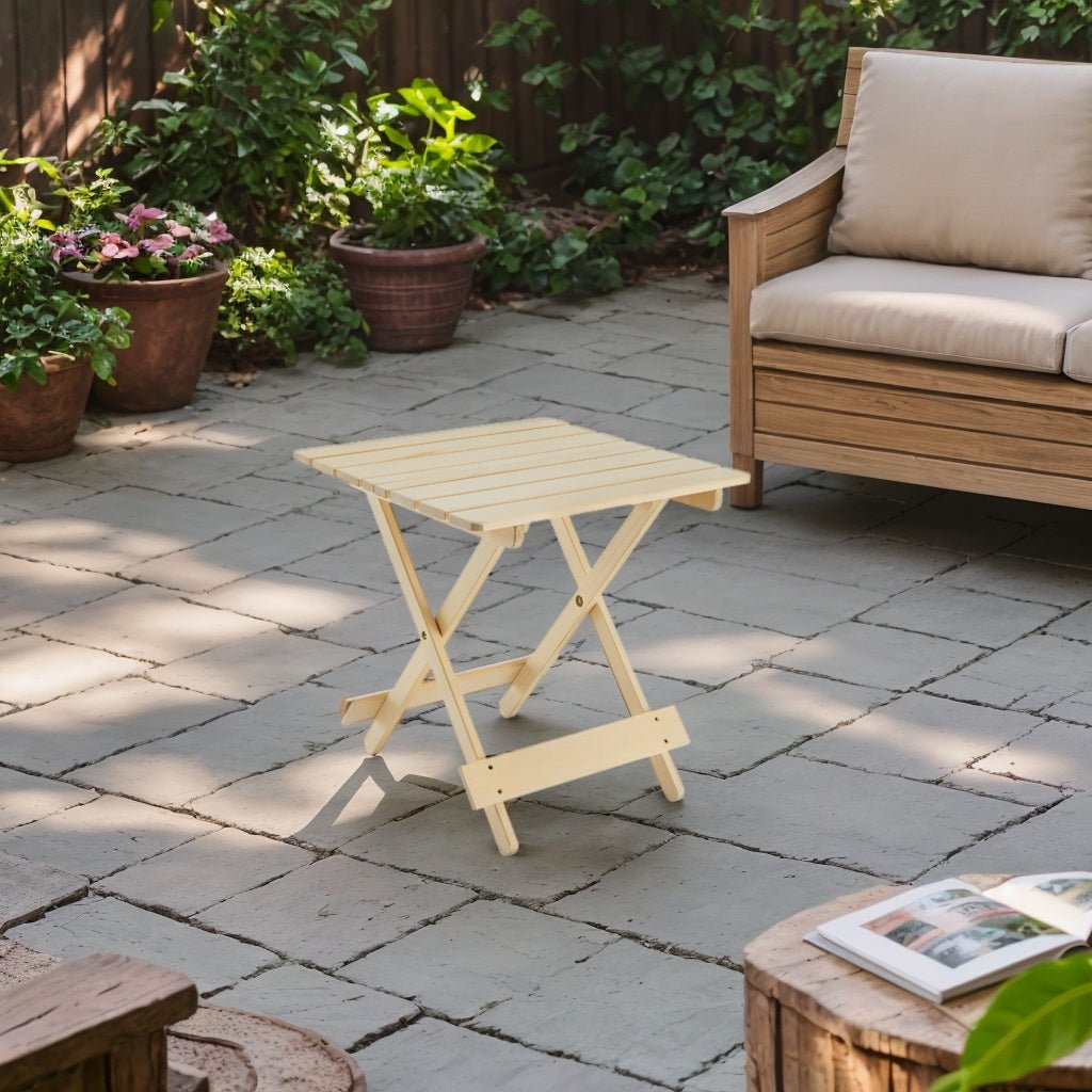 Folding Square Table Patio Outdoor solid wood Table for Backyard, Balcony, Portable Design Space - Saving Natural Wood Color - HomeDIYer