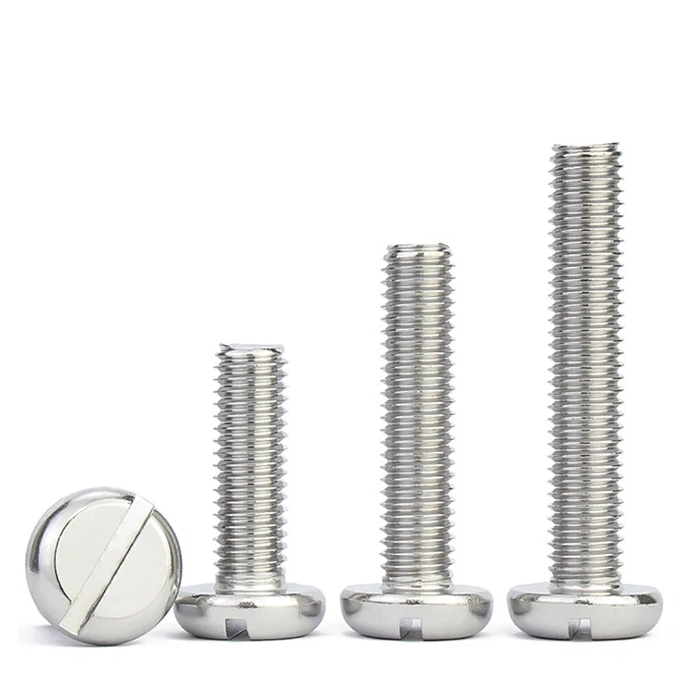 Slotted Pan Head Machine Screws – M1.6 to M4, A2 Stainless Steel, Fully Threaded, Lengths 3mm–60mm