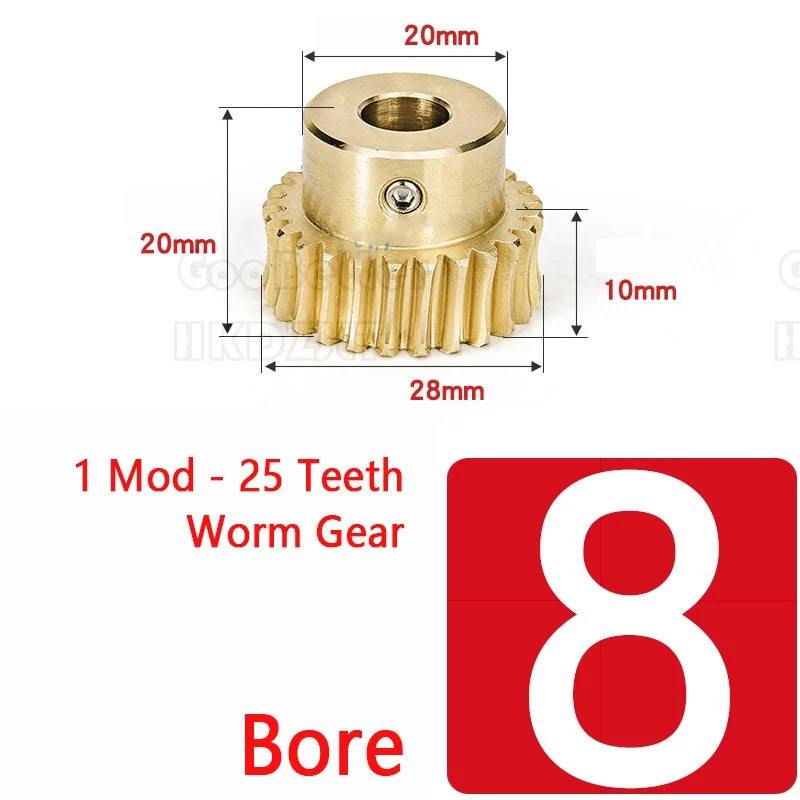 1 Module 45 Steel Worm Shaft & Brass Worm Gear Wheel 25 Tooth Transmission Gear