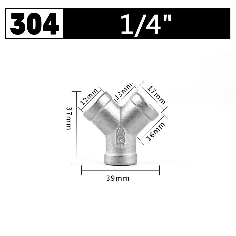 Stainless Steel 304 Female Thread 3-Way Y-Connector Pipe Fitting