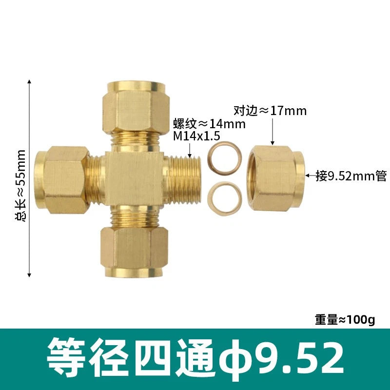 Brass Compression Fittings Equal 4-Way Cross Coupling Connector for Copper Tube