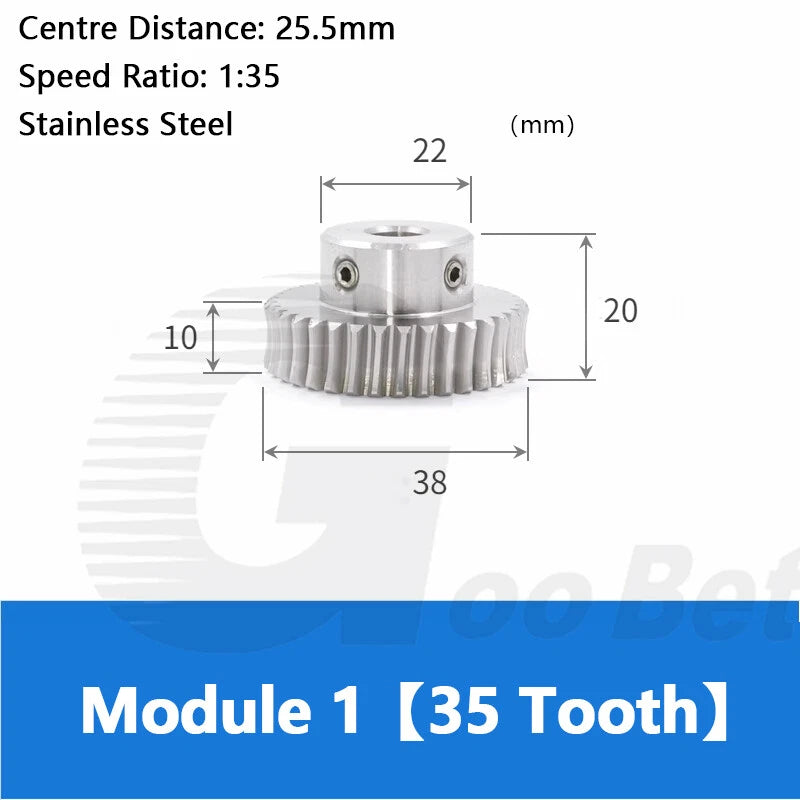 Module 1 Worm Shaft Worm Gear Wheel Stainless Steel 15 to 60 Tooth Precision 304