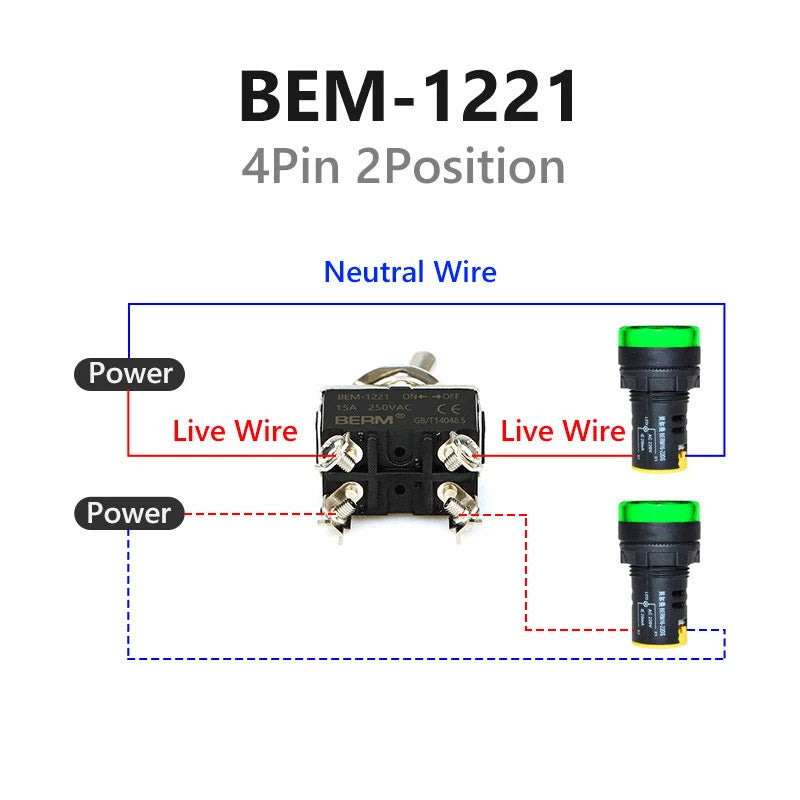 Waterproof Toggle Switch BERM Series — 15A 250V, 2/3 Position, 2–6 Pin, Latching & Momentary, Car Boat Panel