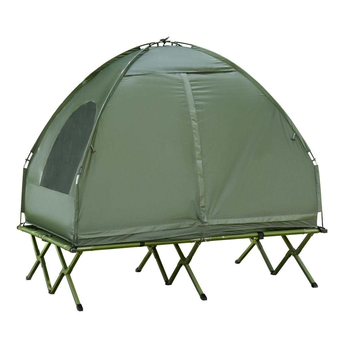 2 Person Foldable Camping Cot with Tent, Bedspread and Thick Air Mattress, 4 - In - 1 Elevated Camping Bed Tent for Outdoor Hiking, Picnic, Travel - HomeDIYer