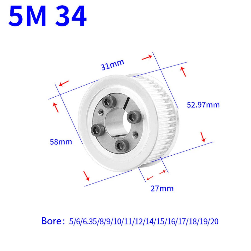 HTD-5M 18T-45T Timing Belt Pulley With Expansion/Tension Sleeve Teeth Width 27mm