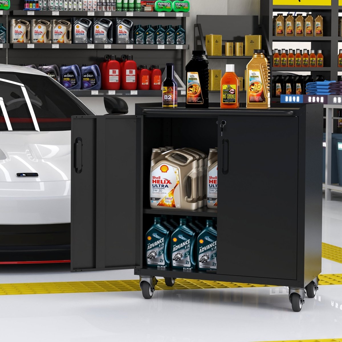 Heavy - Duty Metal Garage Storage Cabinet with Wheels - Sturdy and Durable Tool Storage Cabinet for Garage, Office, and Home Organizer Solutions - HomeDIYer