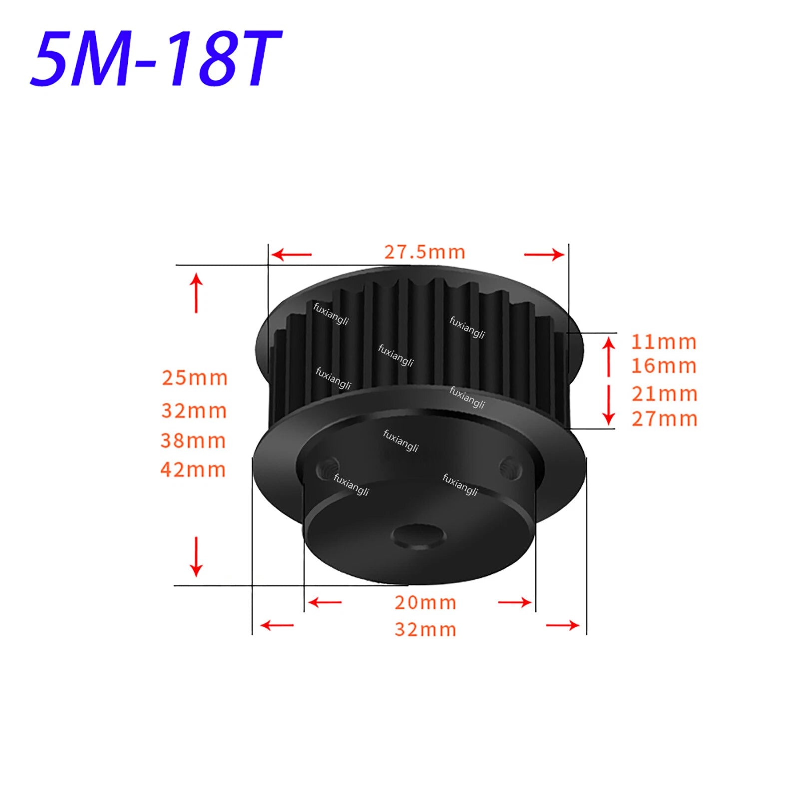 HTD-5M 15T-72T Timing Belt Pulleys Pitch 5mm Width 27mm BF With Keyway 45# Steel
