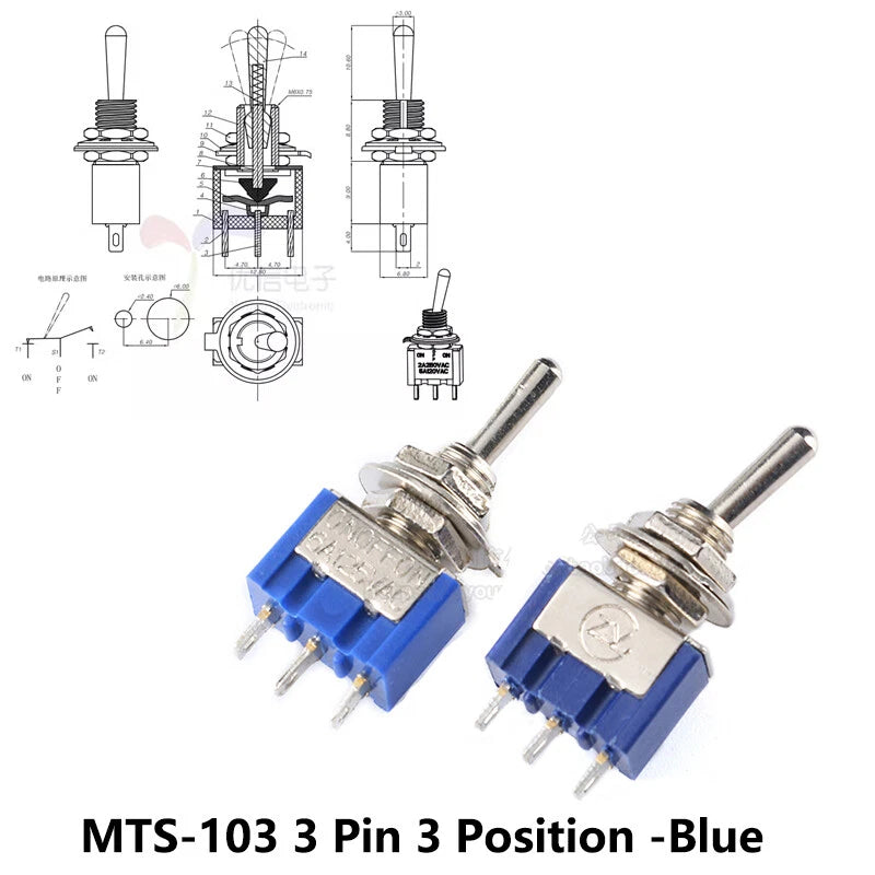 MTS Series Toggle Switch 3–12 Pin | On-On / On-Off-On | Blue & Red