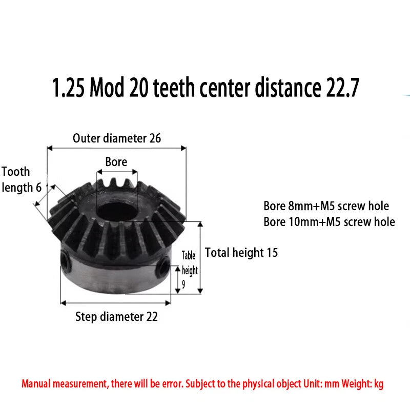 0.5/1/1.25/1.5/2 Mod Bevel Gear 12-40 Teeth Transmission Gears Bevel Teeth 90°