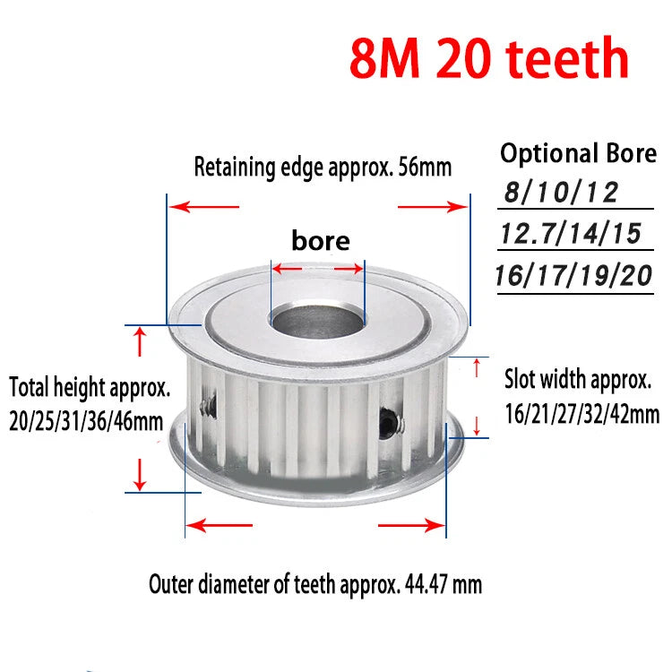 HTD 8M Timing Belt Pulley for 15-40mm Wide, Bore 8-25mm, 15-26T, CNC 3D Printer