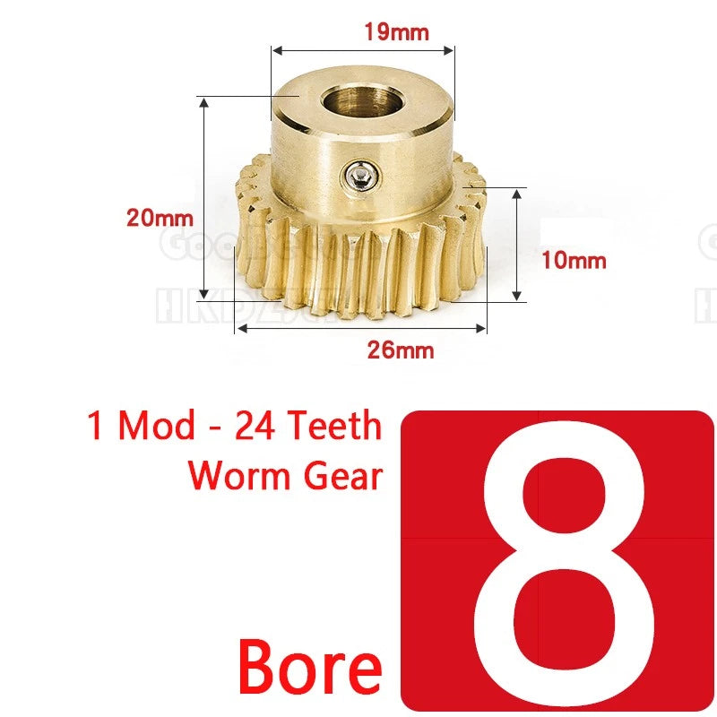 1 Modulus 24 Teeth Brass Worm Wheel Gear Pitch 3.14mm Transmission Gear,Worm Rod