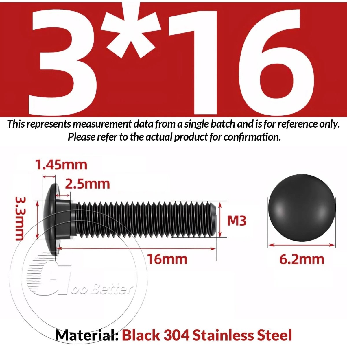 Black Carriage Bolts M3 M4 M5 M6 — Cup Square Domed Head, A2 - 70 Stainless Steel - HomeDIYer