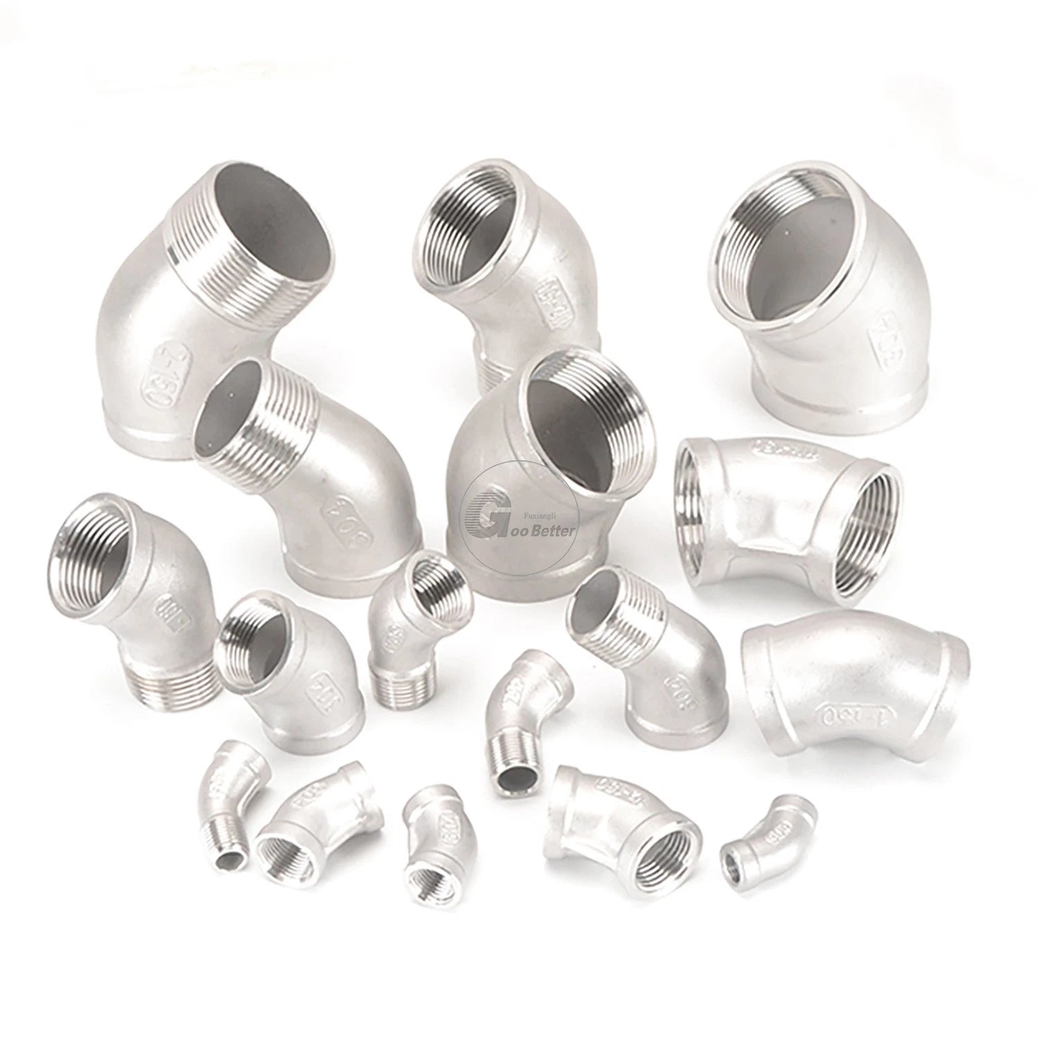 45° BSPT Threaded Elbow Pipe Fittings — A2 Stainless Steel, 1/8" to 4", Female & Female-to-Male