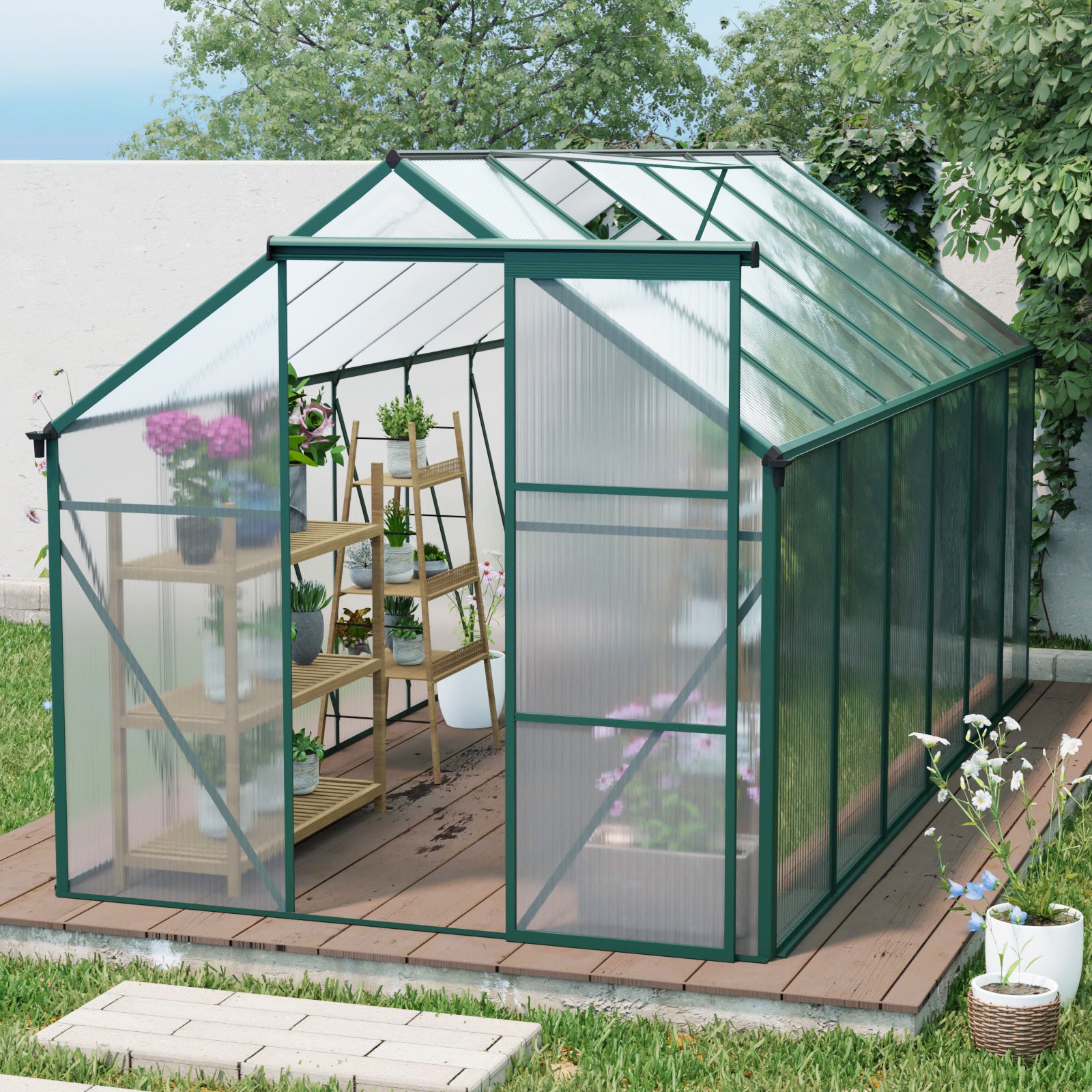 6x12 FT Polycarbonate Greenhouse Raised Base and Anchor Aluminum Heavy Duty Walk-in Greenhouses for Outdoor Backyard in All Season