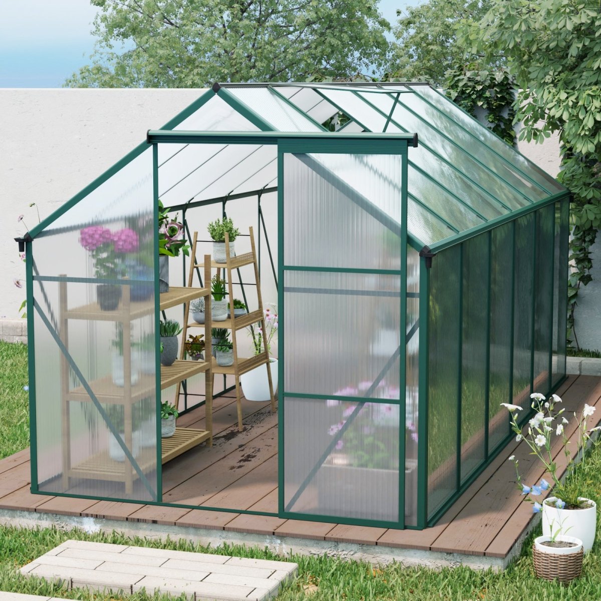 6x12 FT Polycarbonate Greenhouse Raised Base and Anchor Aluminum Heavy Duty Walk - in Greenhouses for Outdoor Backyard in All Season - HomeDIYer