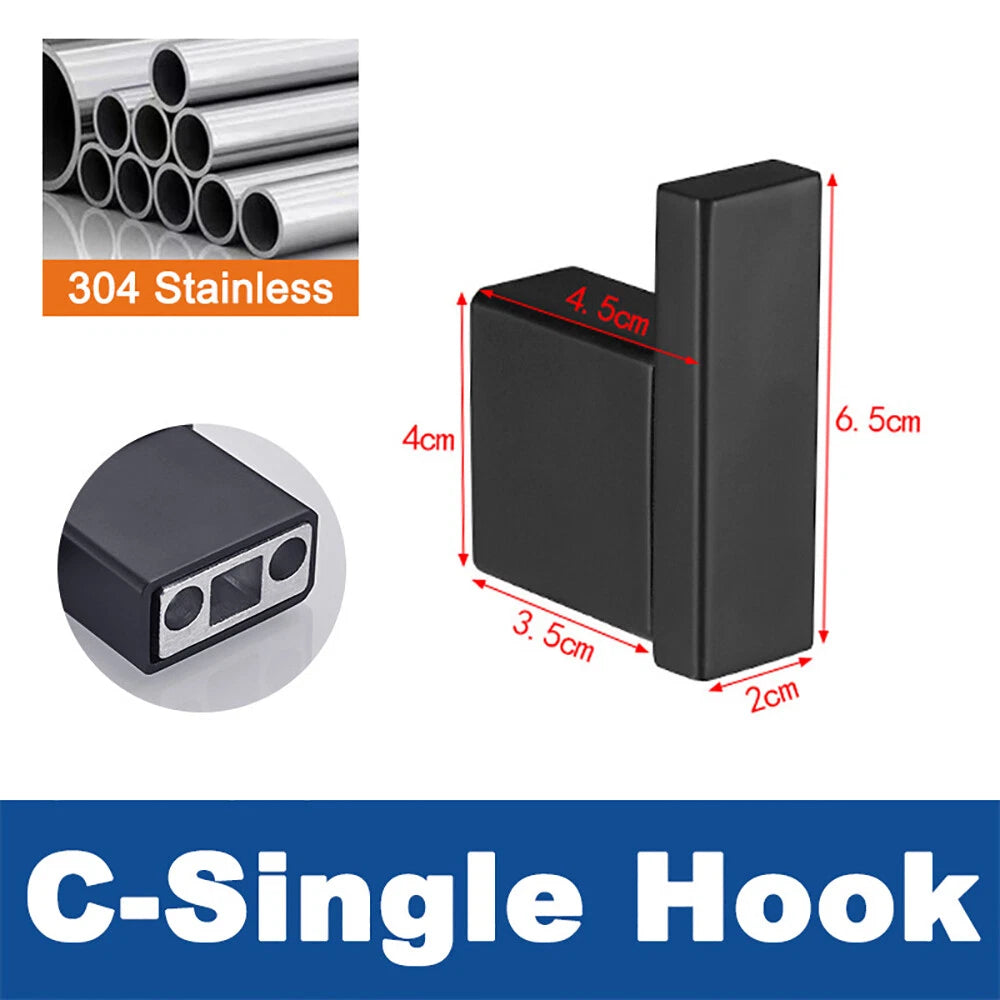 Coat Robe Hooks Stainless Wall Mount Door Hanger Bathroom Towel Black Multi-Type