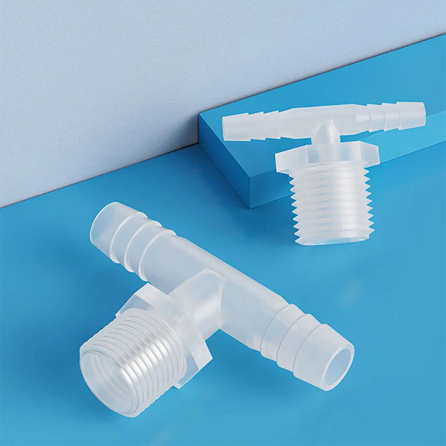 Plastic T Joiner Barbed X Male Thread Hose Connector Pipe Fittings Air Water