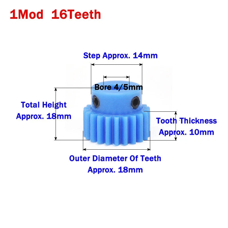 1 Mod Blue Nylon Spur Gear 16-50T Bore 4-20mm Pinion Gear Motor Gear With Step
