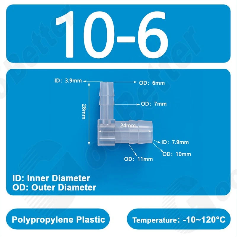 Plastic 90 Degree Elbow Barbed Hose Joiner Reducer Connector L-type Pipe Water