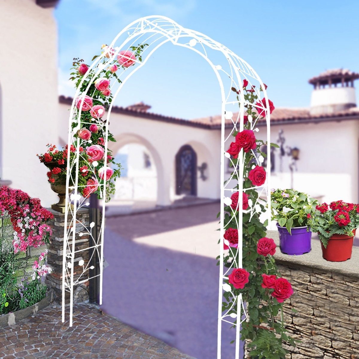 Metal Garden Arch Assemble Freely with 8 Styles Garden Arbor Trellis Climbing Plants Support Rose Arch Outdoor Arch Wedding Arch Party Events Archway Cream White - HomeDIYer