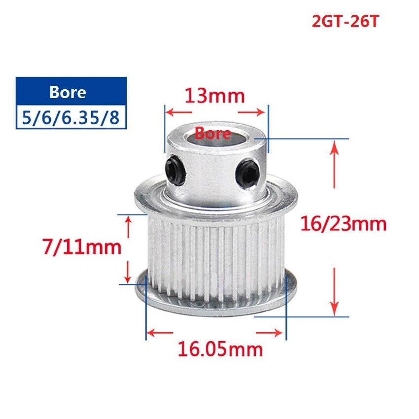 2GT 16-110Teeth Timing Belt Pulley Pitch 2mm Width 7mm For 3D Printer CNC Drive