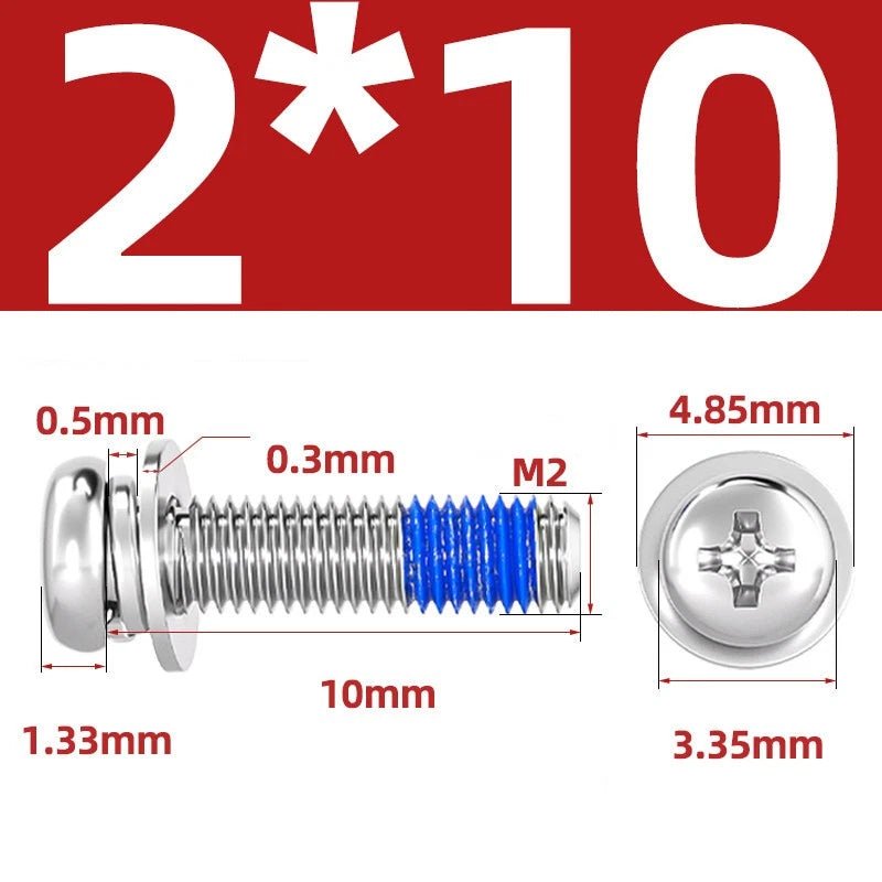 A2 Stainless Steel Phillips Pan Head Machine Screws with Flat & Spring Washers — M2 to M10 - HomeDIYer