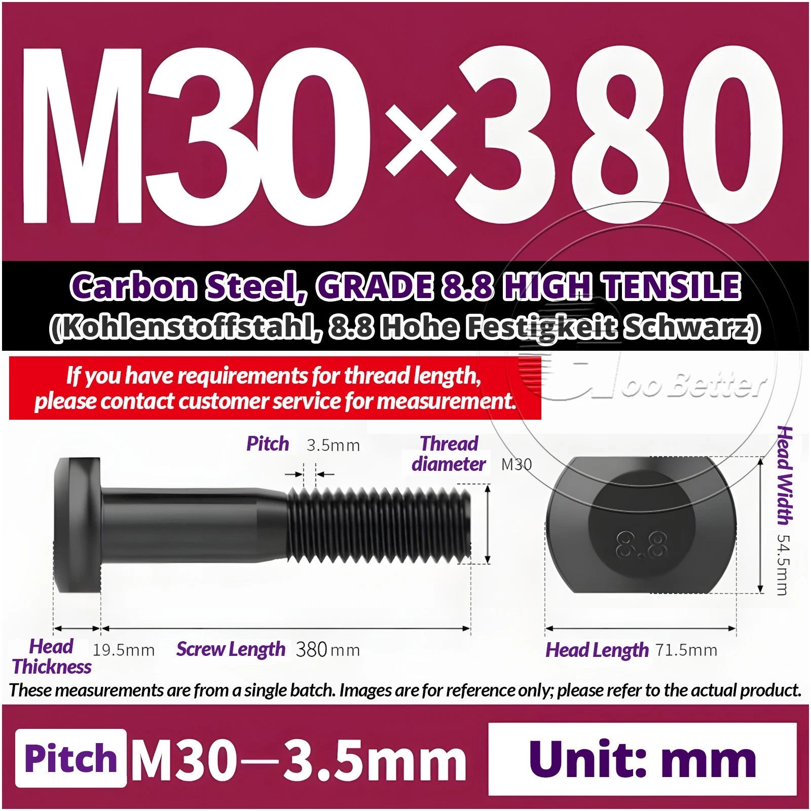 T-Slot Bolts M22 - M42 T Track Bolts 70mm to 500mm Long GRADE 8.8 HIGH TENSILE