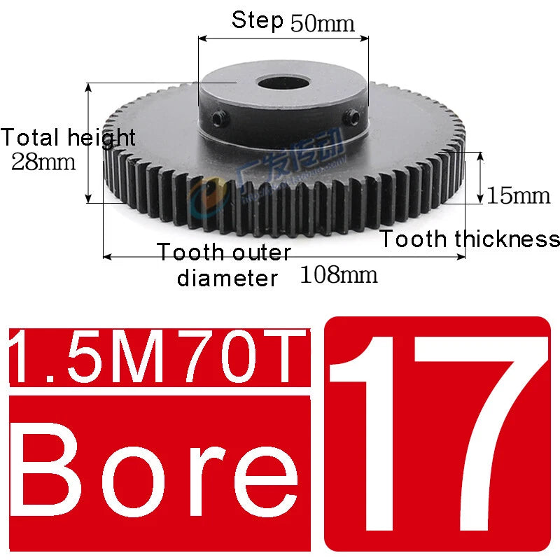 1.5Mod 45# Steel Spur Gears 10-150T Pinion Gear With Step Motor Gear Bore 5-25mm