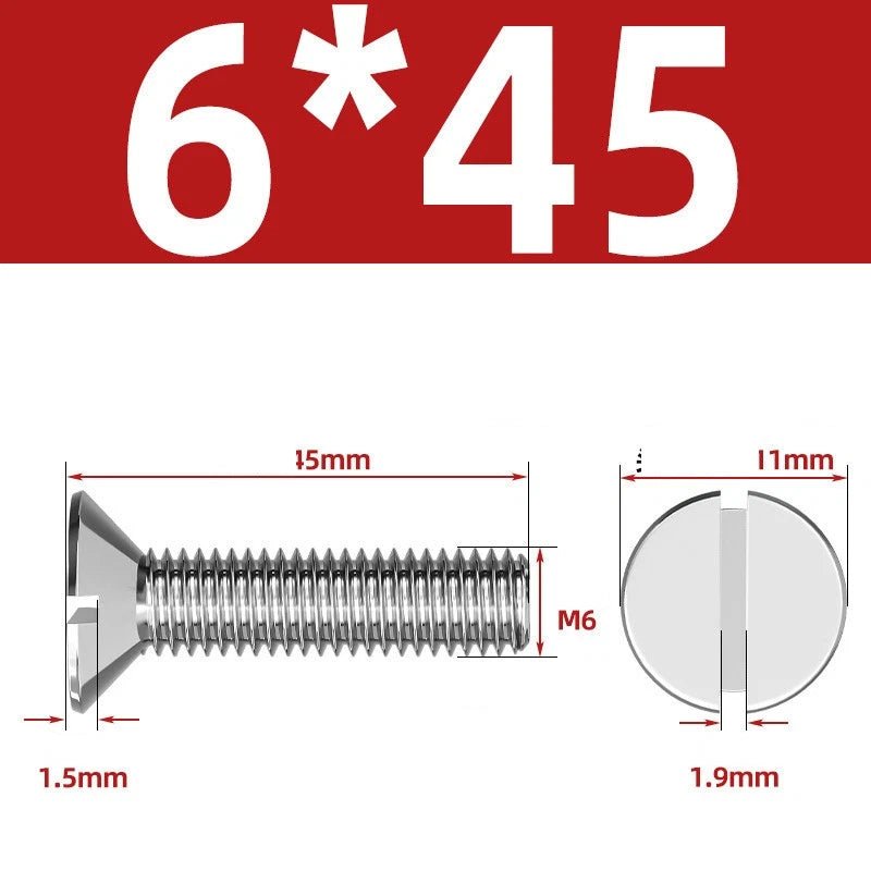 A2 Stainless Steel Slotted Countersunk Machine Screws — M1.6 to M10, Flat Head CSK Bolts - HomeDIYer